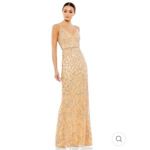 Mac Duggal SLEEVELESS V-NECK BEADED COLUMN GOWN